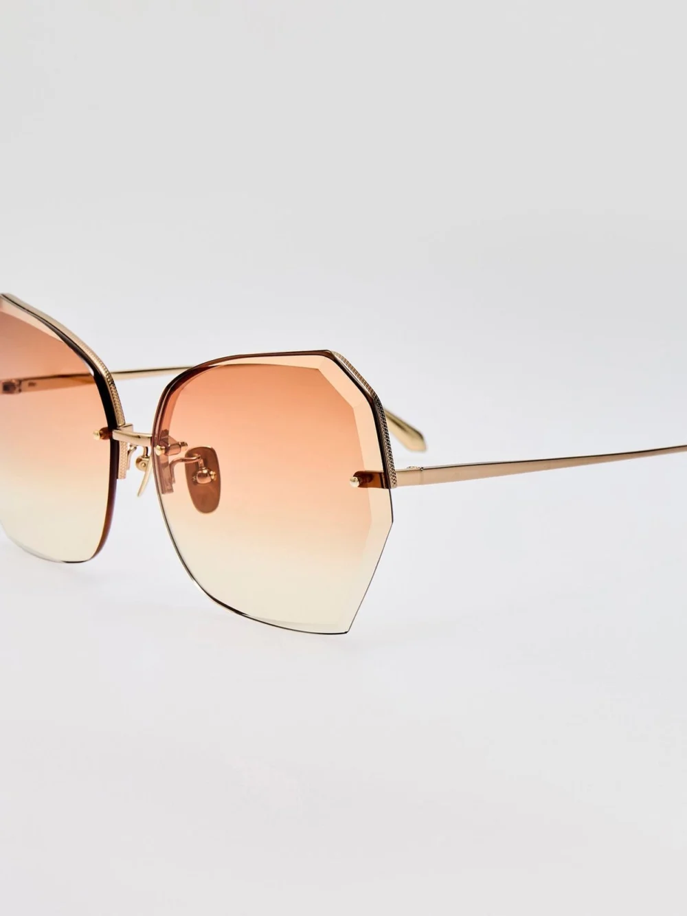 Linda Farrow Lila Sunglasses, 22k gold and camel, view 2