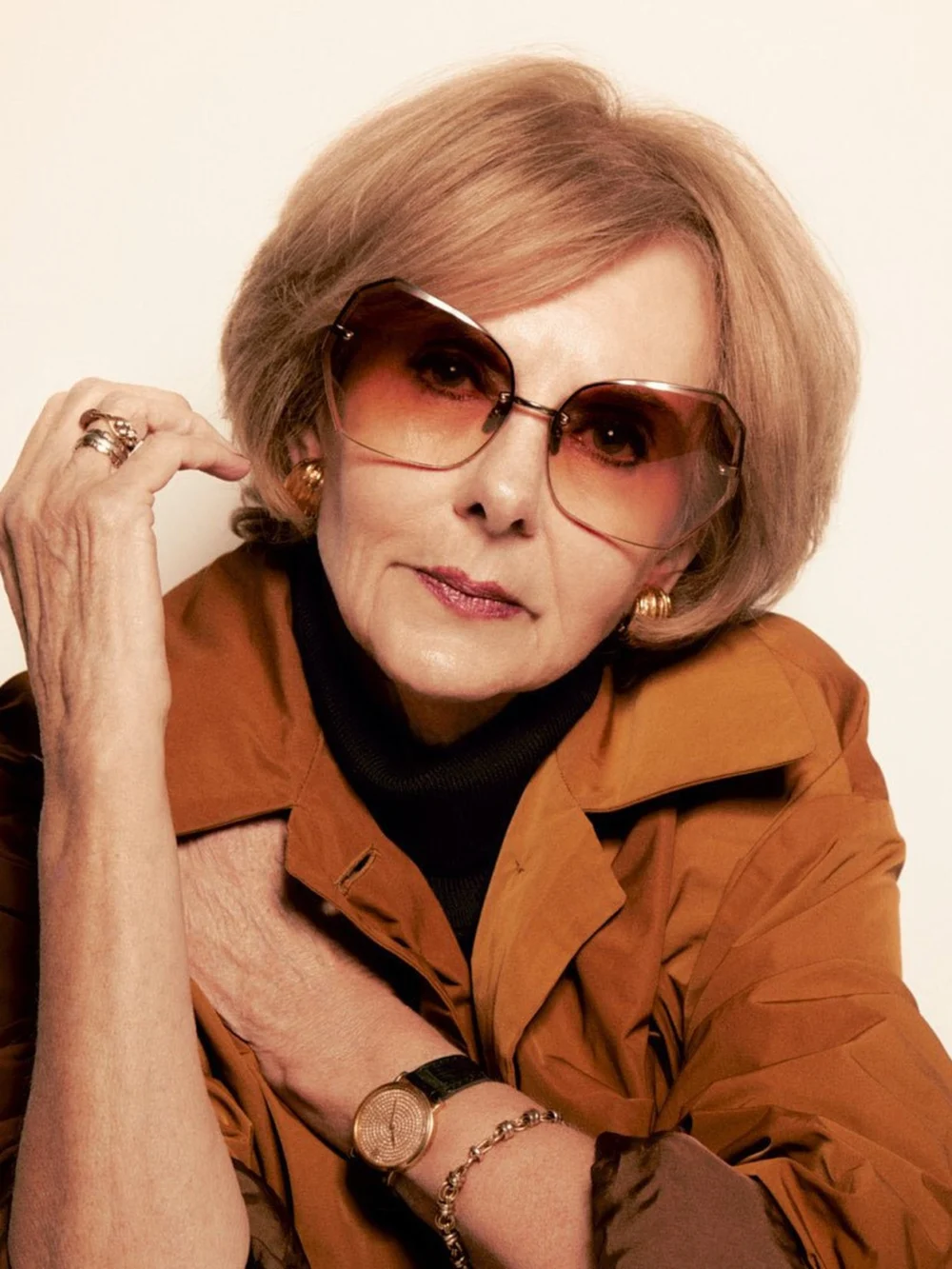 Linda Farrow Lila Sunglasses, 22k gold and camel, view 3