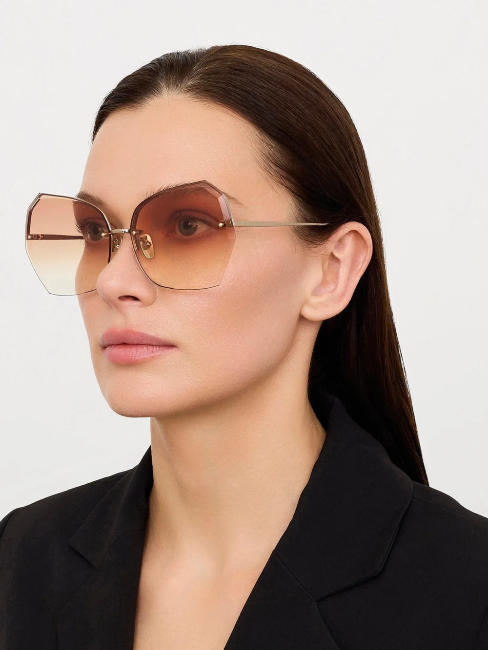 Linda Farrow Lila Sunglasses, 22k gold and camel, view 5