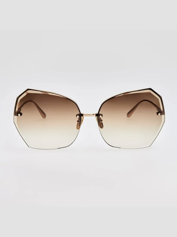 Linda Farrow Lila Sunglasses in 22K Gold and Mocha