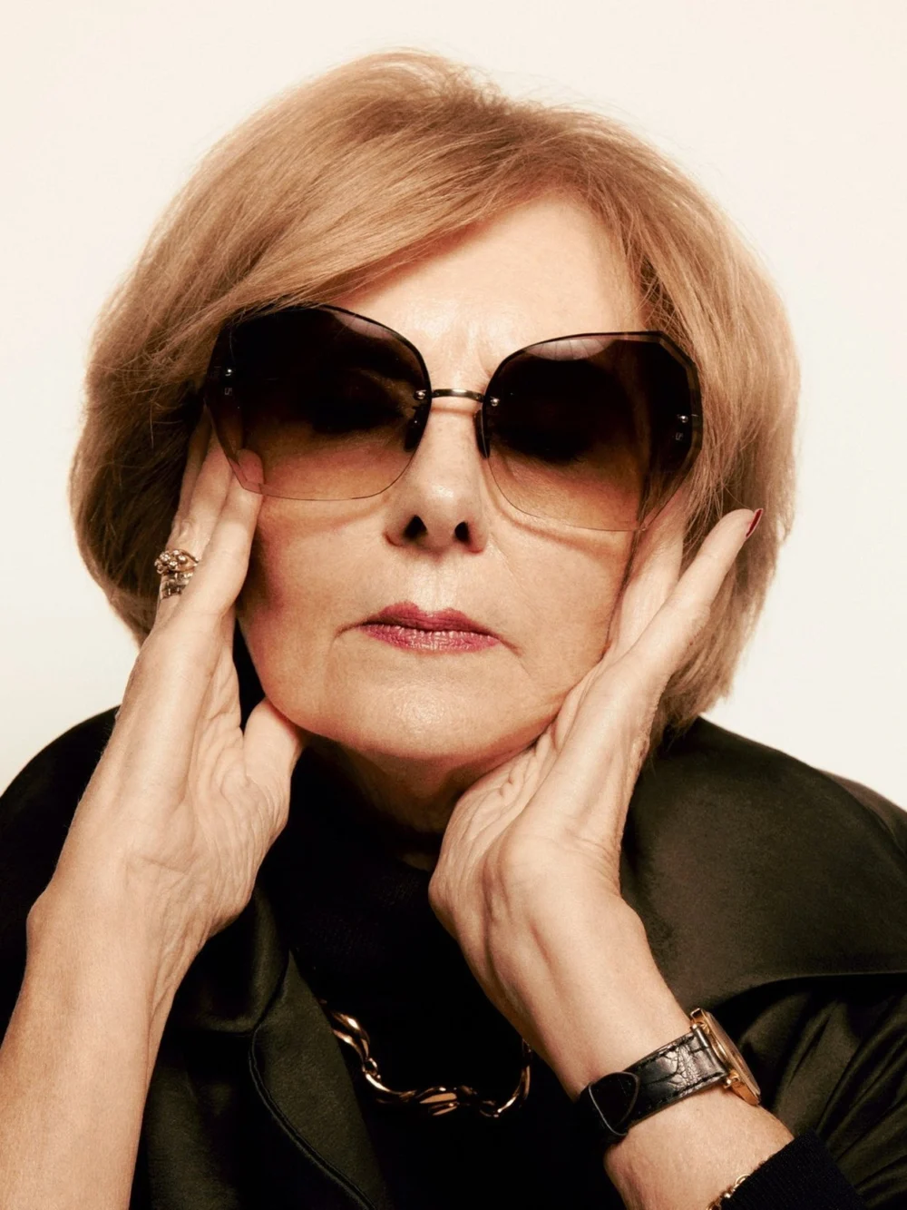 Linda Farrow Lila Sunglasses, 22k gold and mocha, view 3