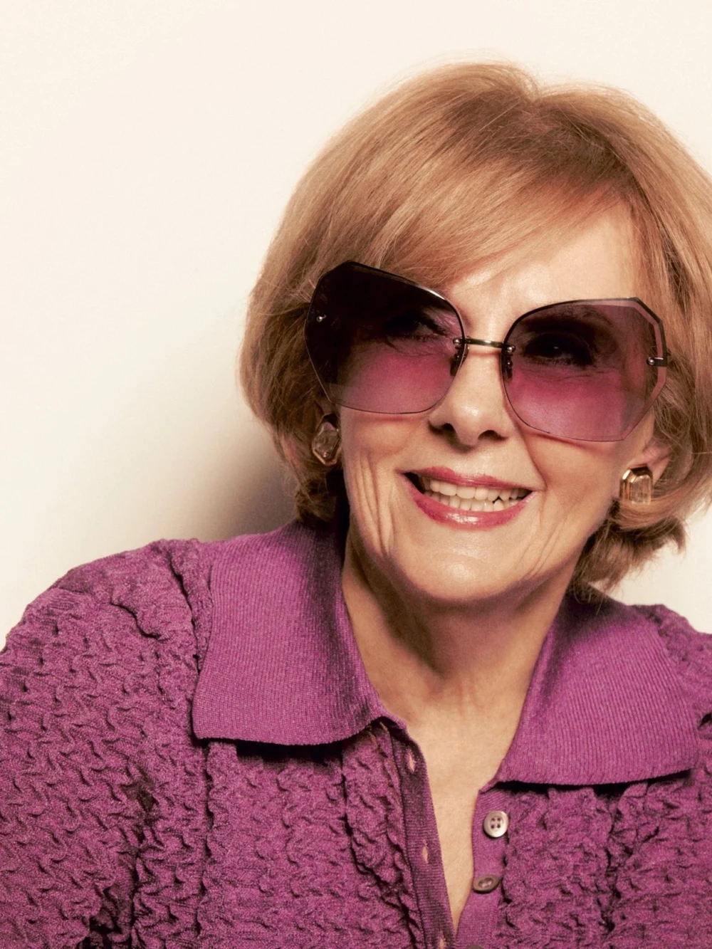 Linda Farrow Lila Sunglasses, 22k gold and purple, view 3