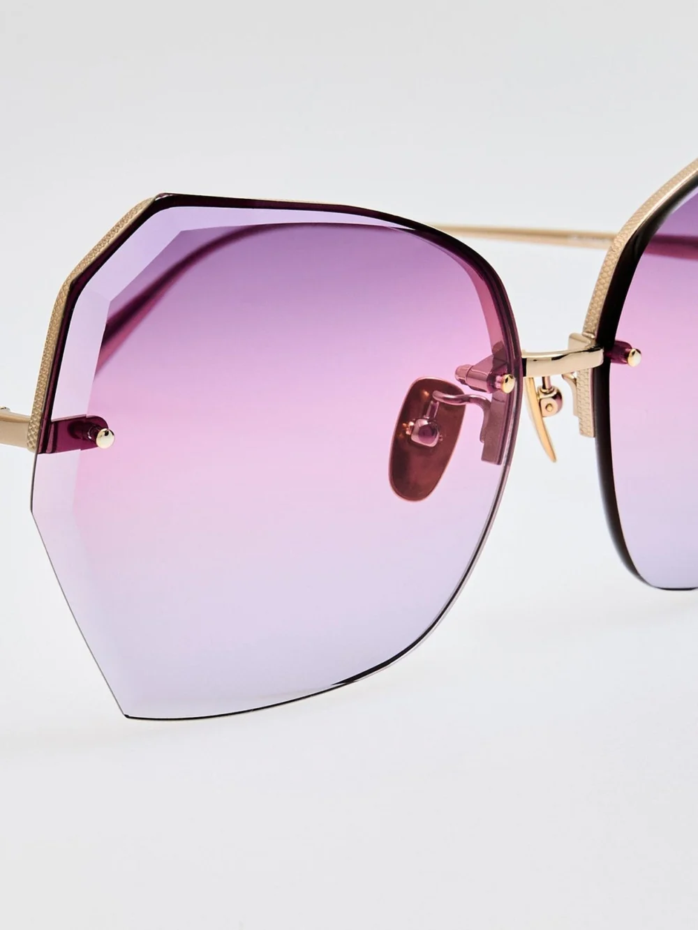 Linda Farrow Lila Sunglasses, 22k gold and purple, view 4