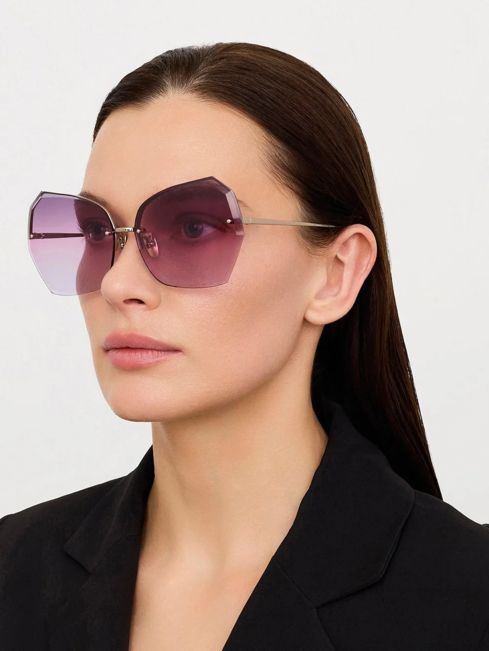 Linda Farrow Lila Sunglasses, 22k gold and purple, view 5