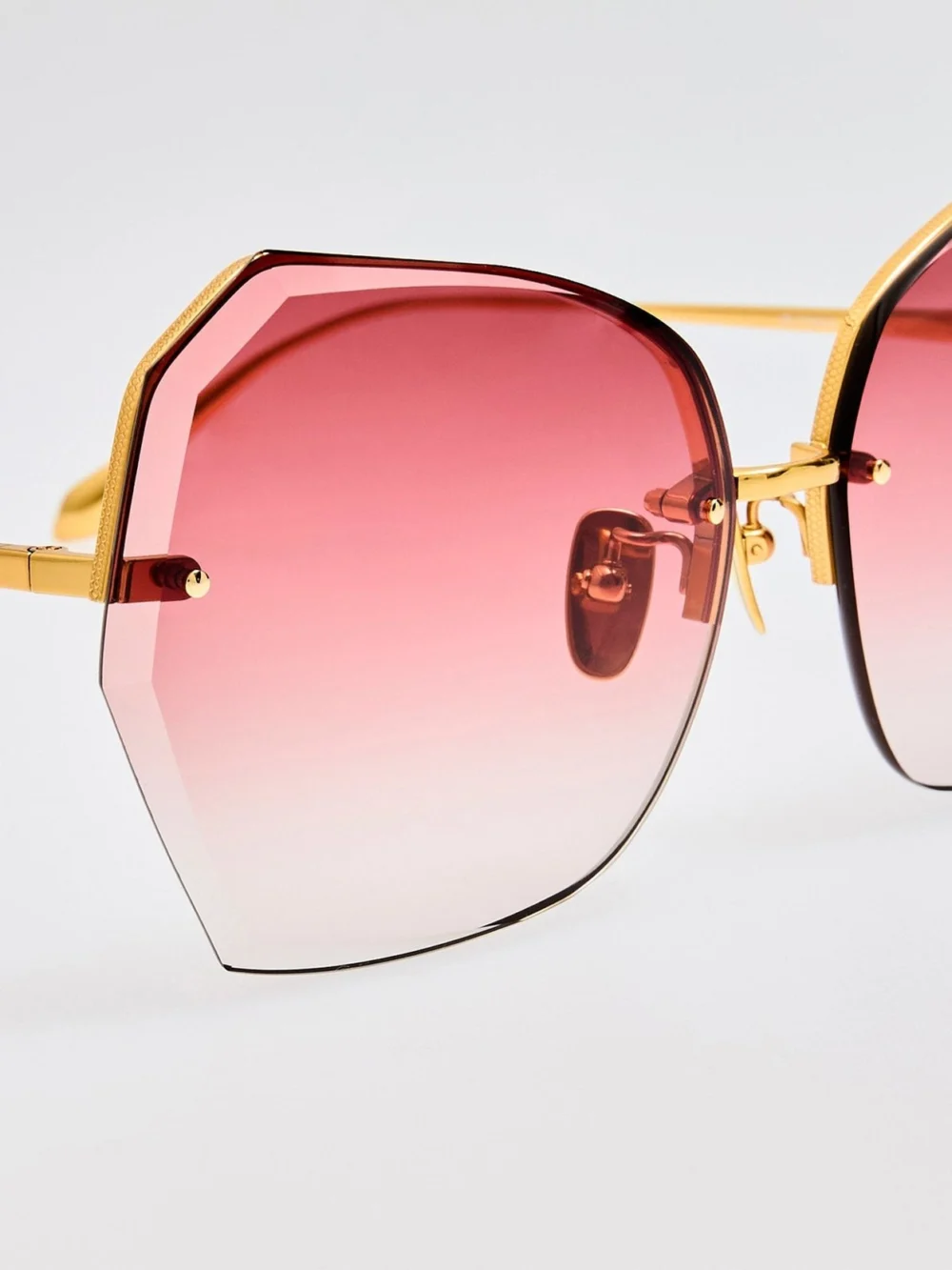 Linda Farrow Lila Sunglasses, 22k gold and red, view 4