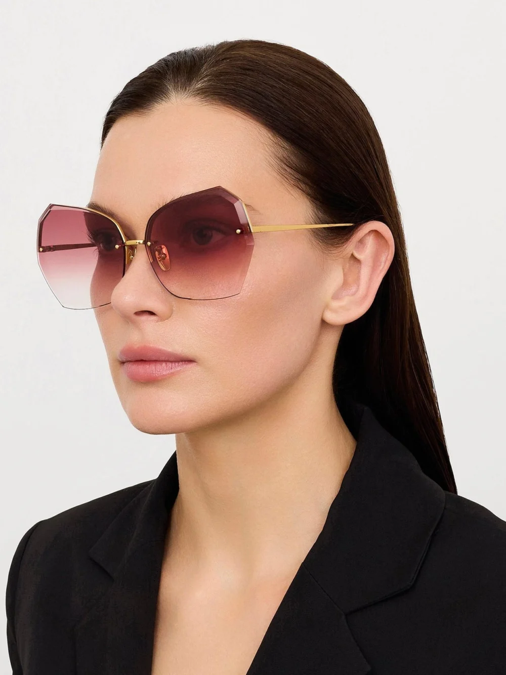 Linda Farrow Lila Sunglasses, 22k gold and red, view 5