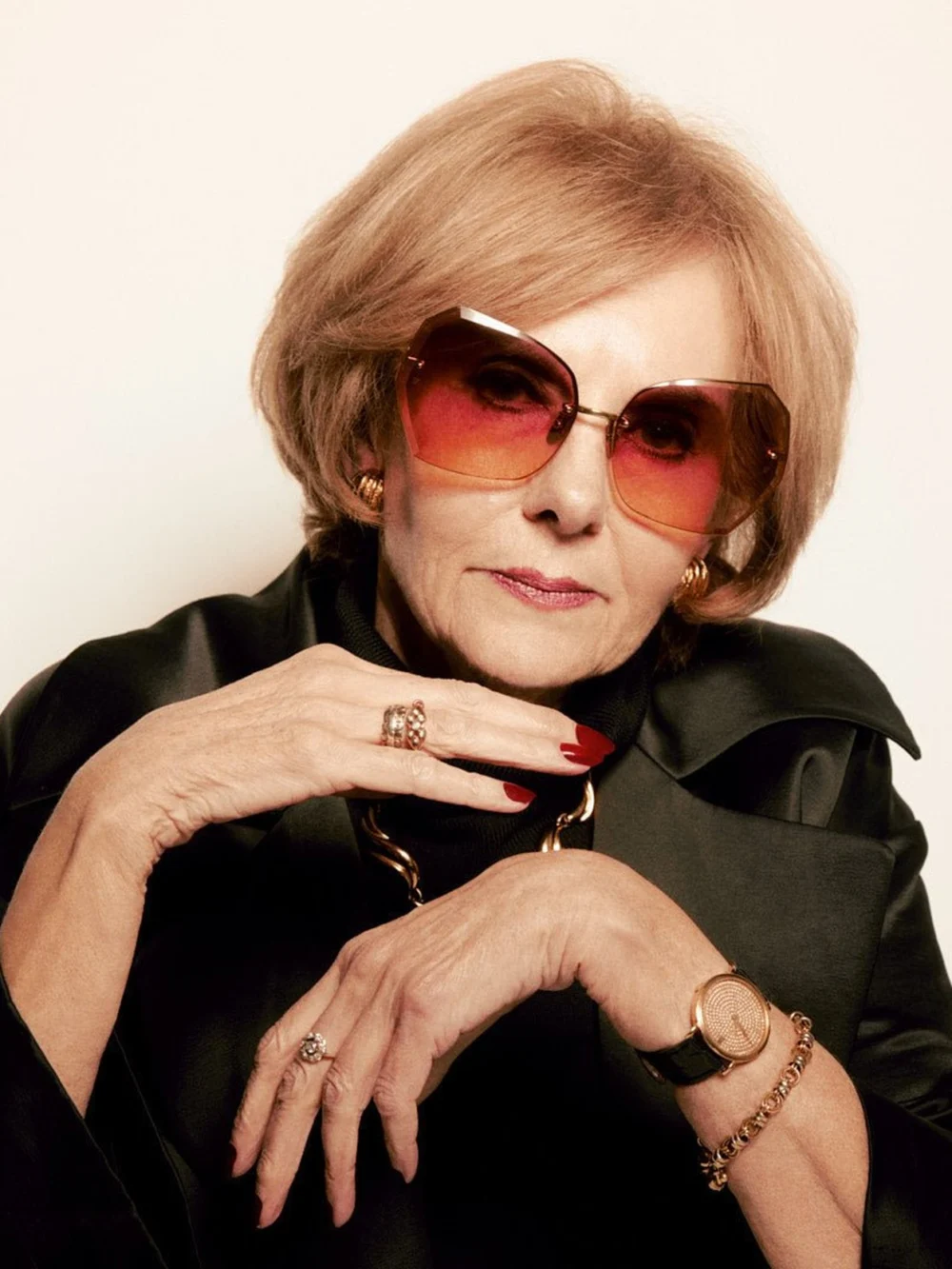 Linda Farrow Lila Sunglasses, 22k gold and sunset gradient, view 3