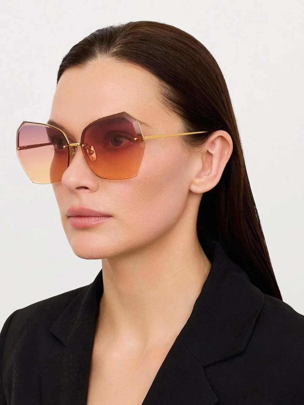 Linda Farrow Lila Sunglasses, 22k gold and sunset gradient, view 5