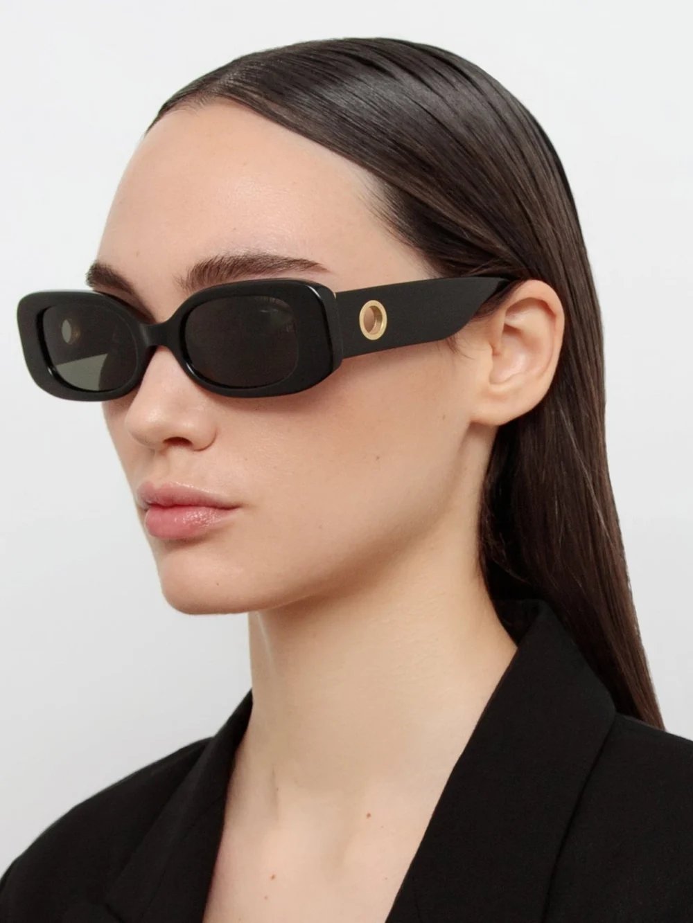 Linda Farrow Lola Sunglasses, black, view 3