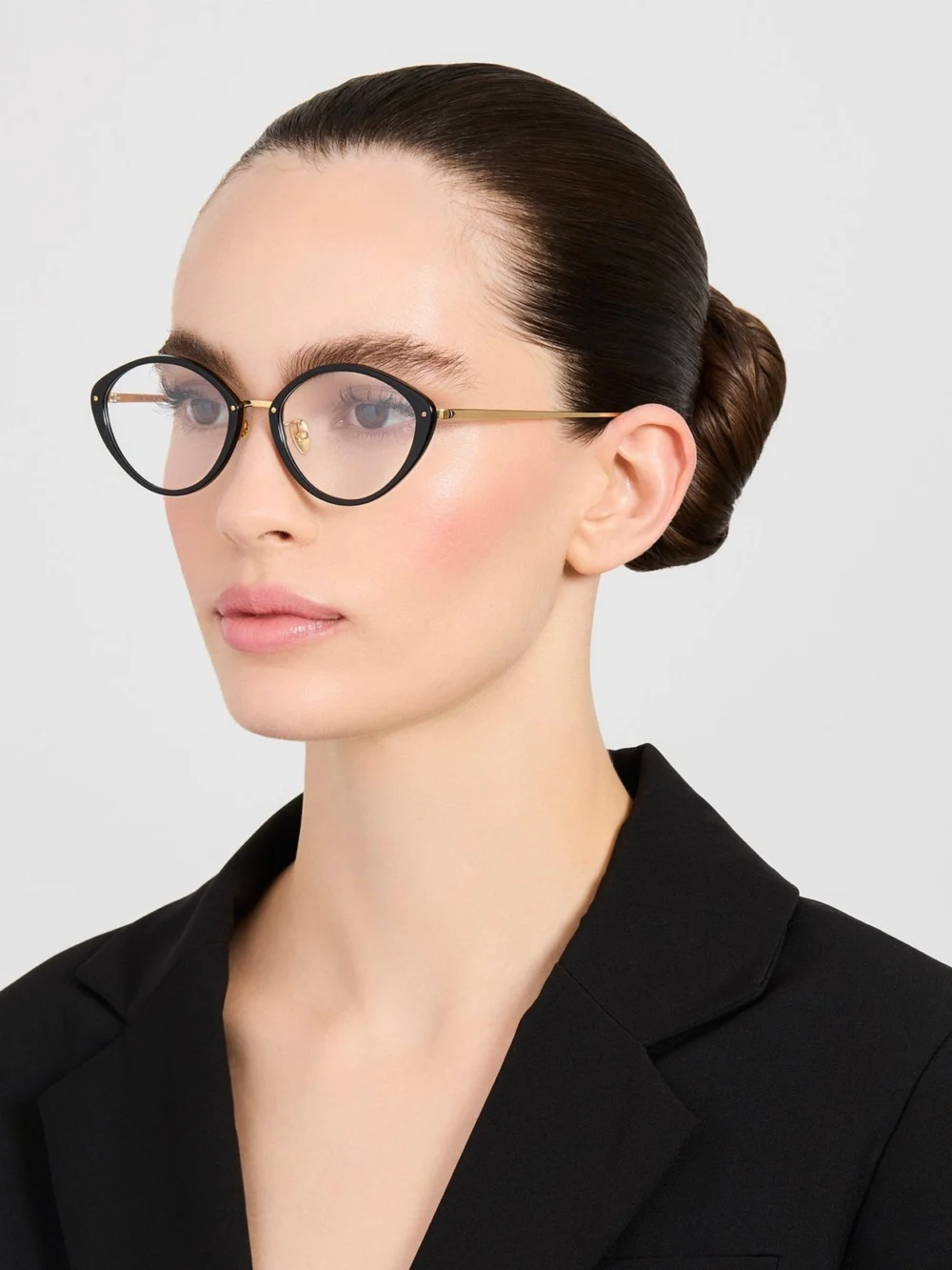 Linda Farrow Lucy Optical Frame, 22k gold and black, view 3
