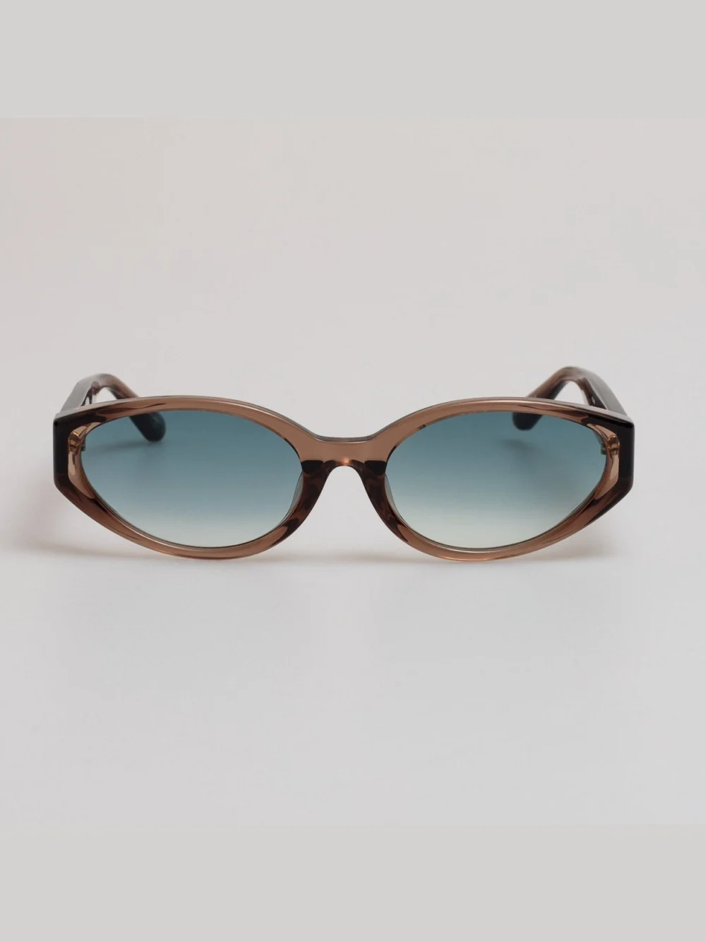 Linda Farrow Lyra Oval Sunglasses in brown and aqua