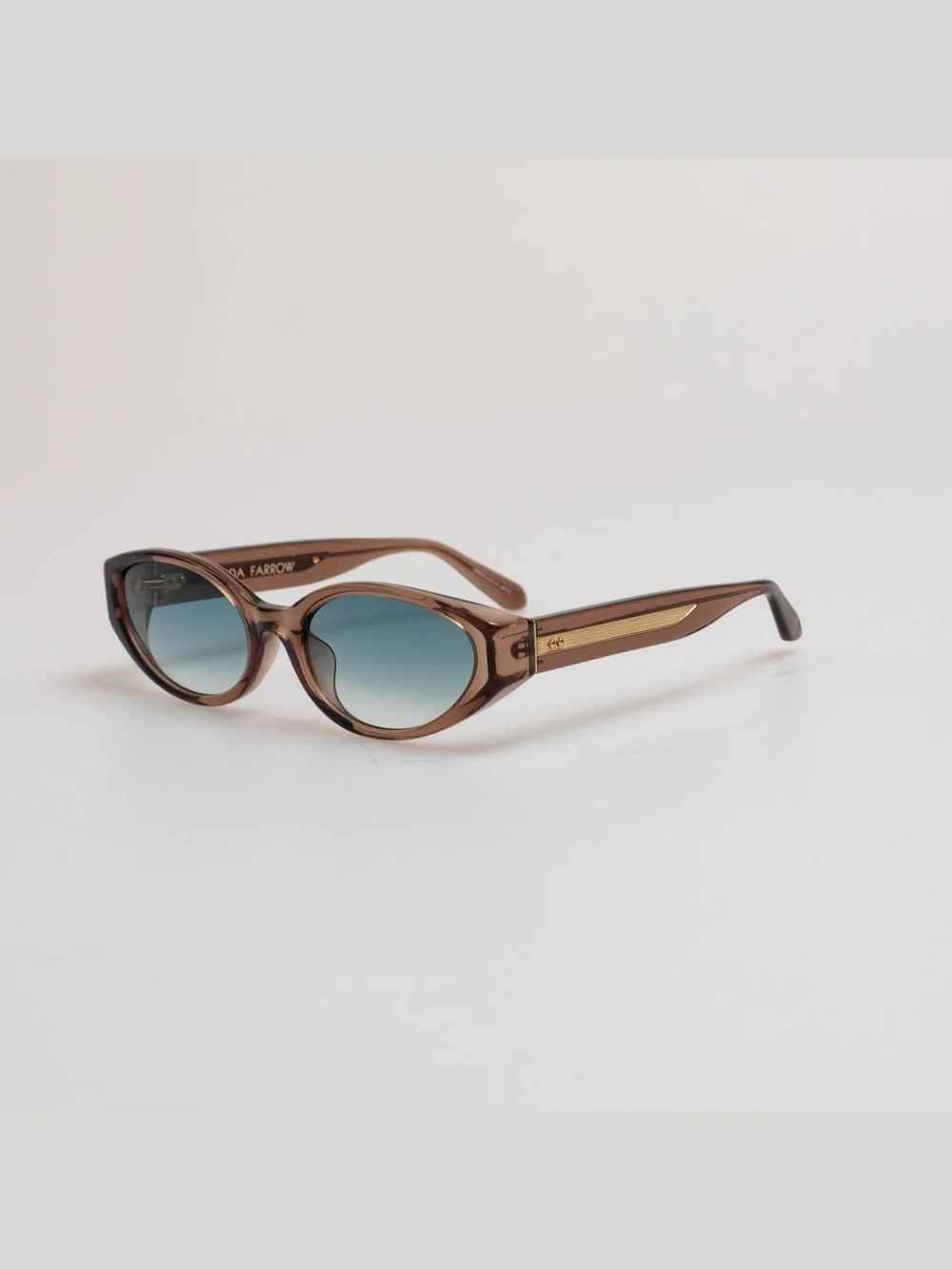 Linda Farrow Lyra Oval Sunglasses, brown and aqua, view 2