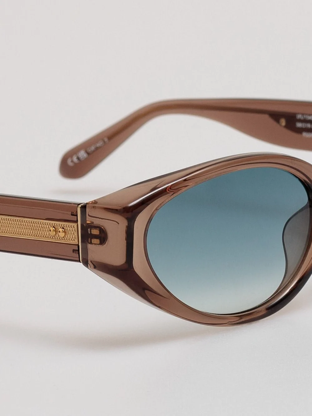Linda Farrow Lyra Oval Sunglasses, brown and aqua, view 4
