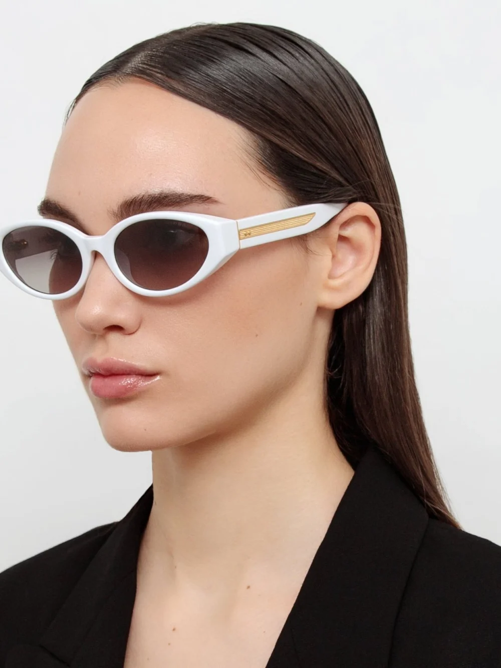 Linda Farrow Lyra Oval Sunglasses, white, view 3