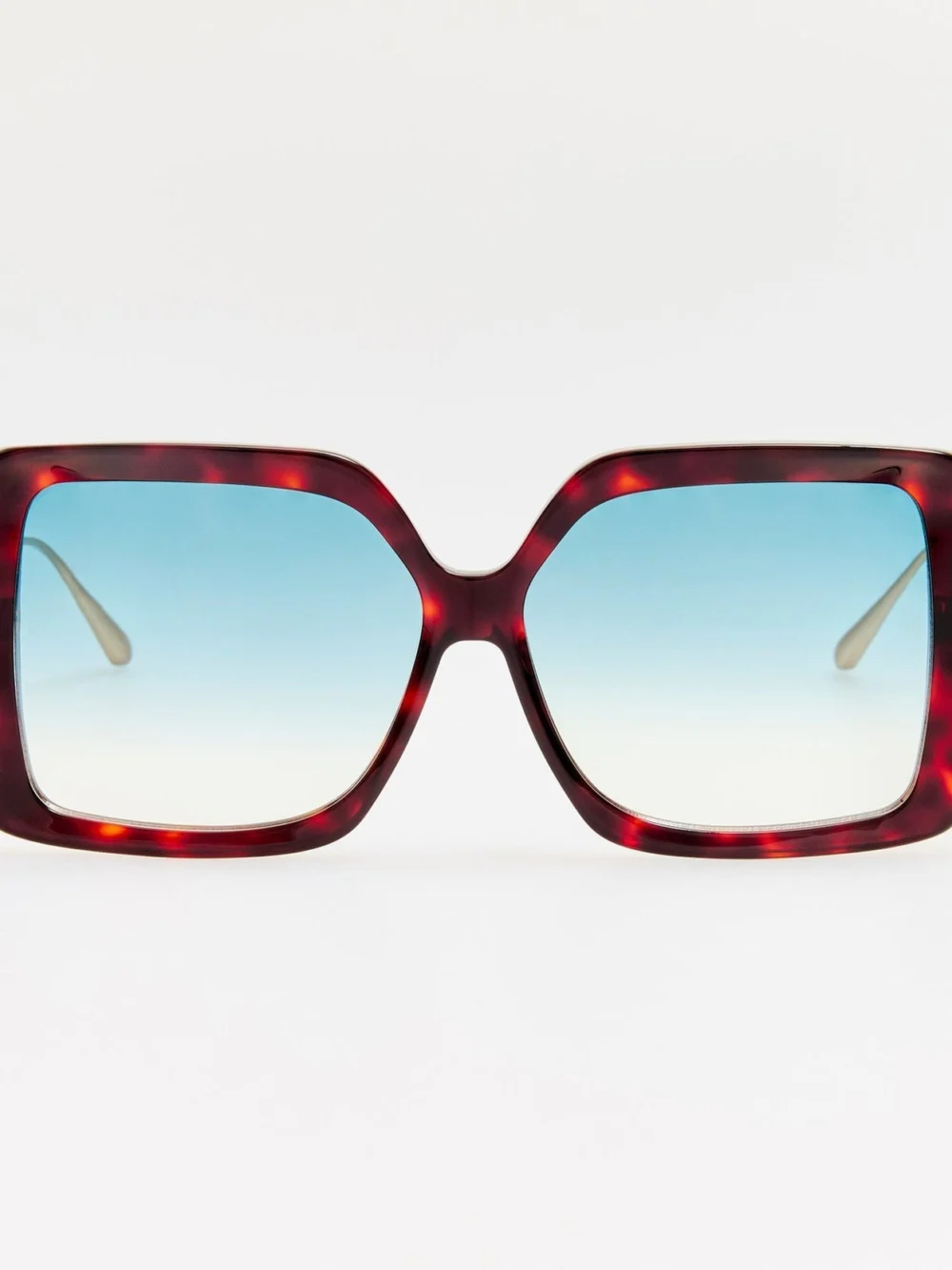 Linda Farrow Macy Vista Temple Sunglasses in dark tortoiseshell with blue lens
