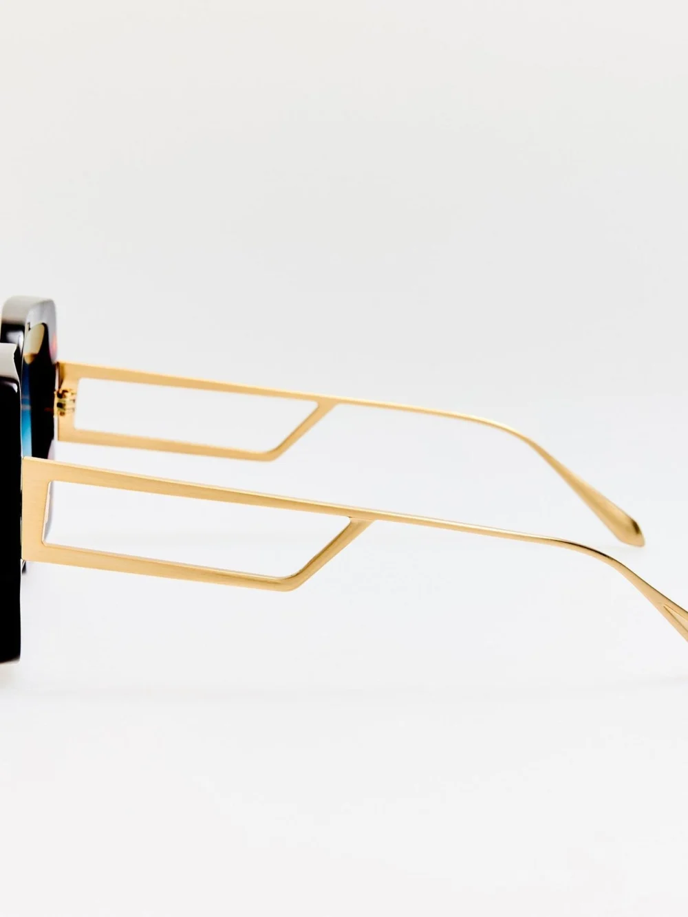 Linda Farrow Macy Vista Temple Sunglasses, dark tortoiseshell with blue lens, view 5