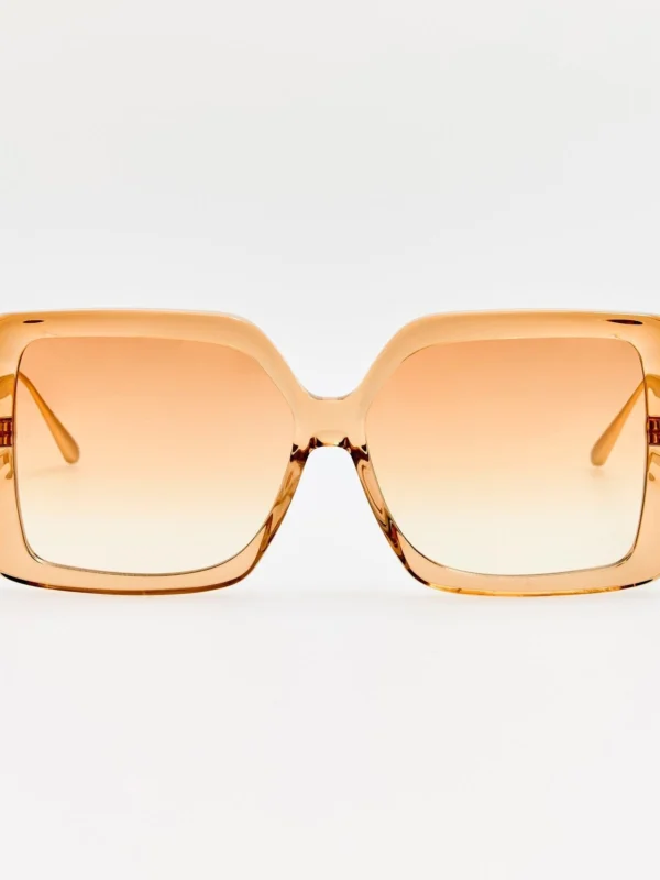Linda Farrow Macy Vista Temple Sunglasses in Honey