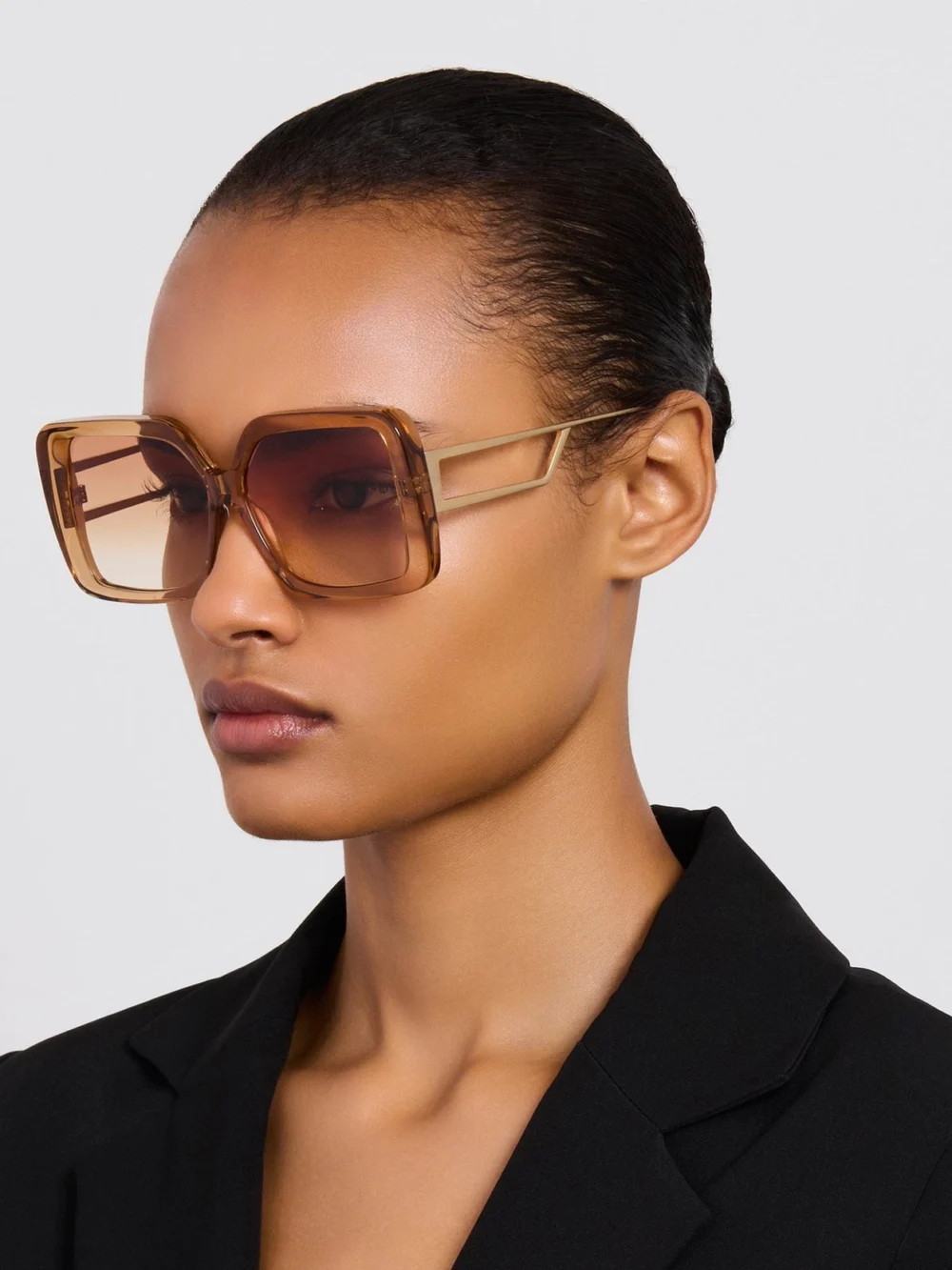Linda Farrow Macy Vista Temple Sunglasses, honey, view 3