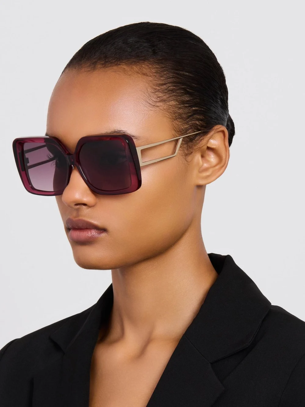 Linda Farrow Macy Vista Temple Sunglasses, wine, view 3