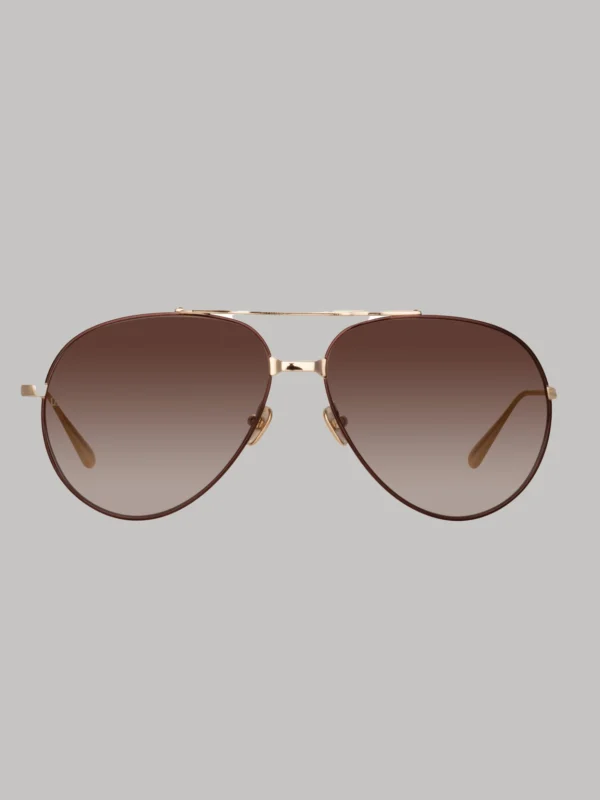 Linda Farrow Marcelo Sunglasses in 22K Gold and Brown