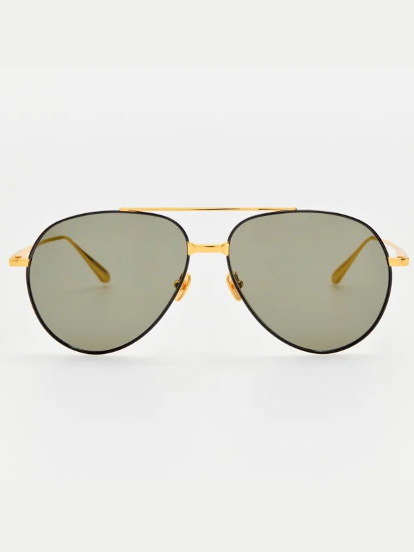 Linda Farrow Marcelo Sunglasses in 22K Gold and Grey