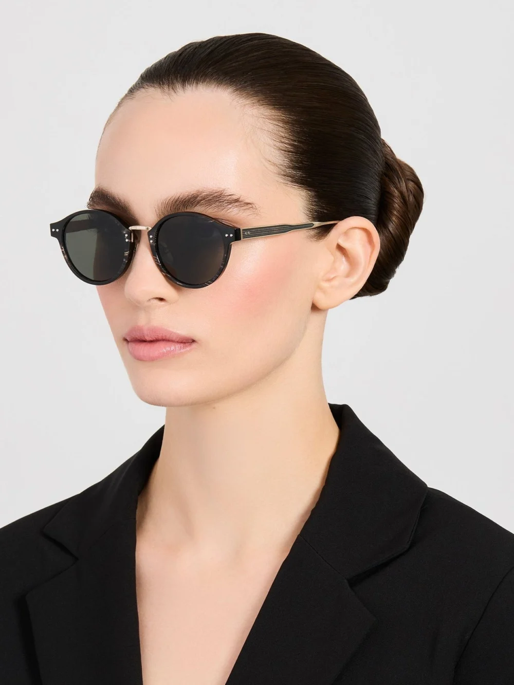Linda Farrow Marco Oval Sunglasses, buffalo horn and 925 sterling silver, view 3