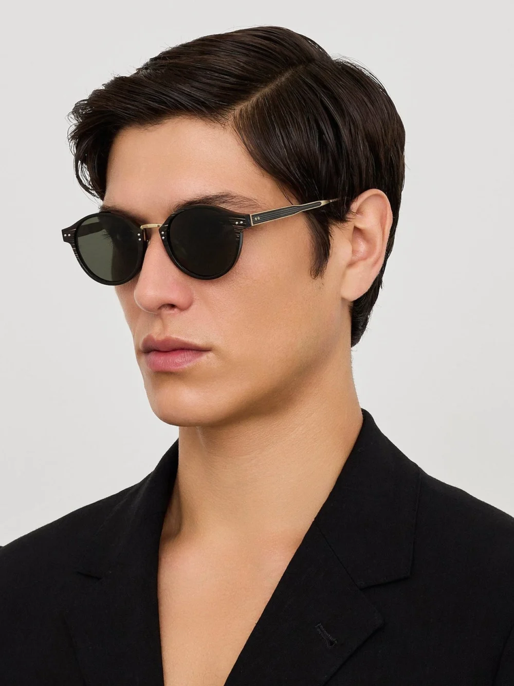 Linda Farrow Marco Oval Sunglasses, buffalo horn and 925 sterling silver, view 4