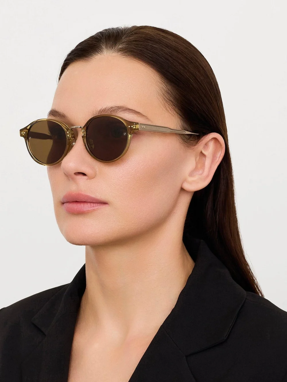 Linda Farrow Marco Sunglasses, khaki and 22k gold, view 3