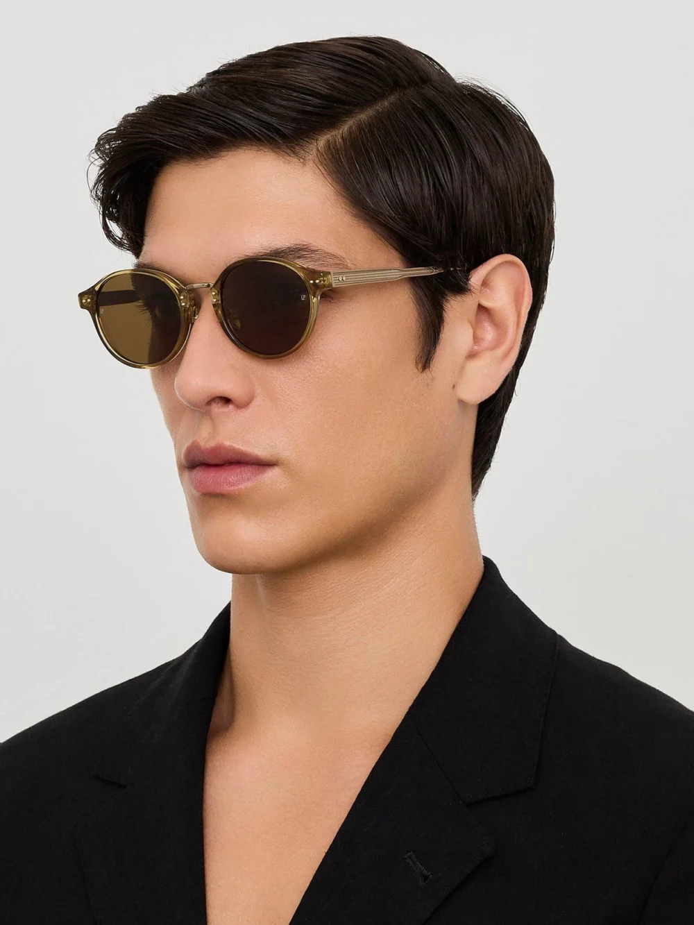 Linda Farrow Marco Sunglasses, khaki and 22k gold, view 4
