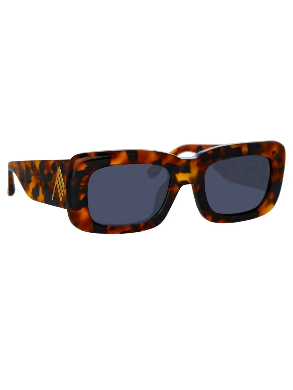 Linda Farrow Marfa Rectangular Sunglasses, tortoiseshell and blue lenses, view 4