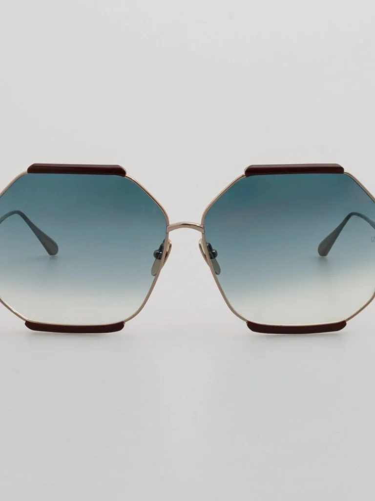Linda Farrow Margot Sunglasses in 22K Gold and Aqua