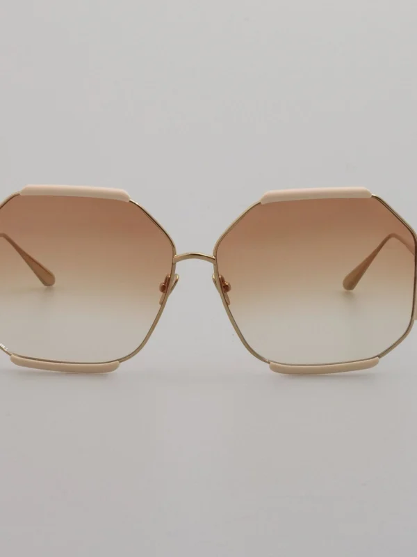Linda Farrow Margot Sunglasses in 22K Gold and Cream