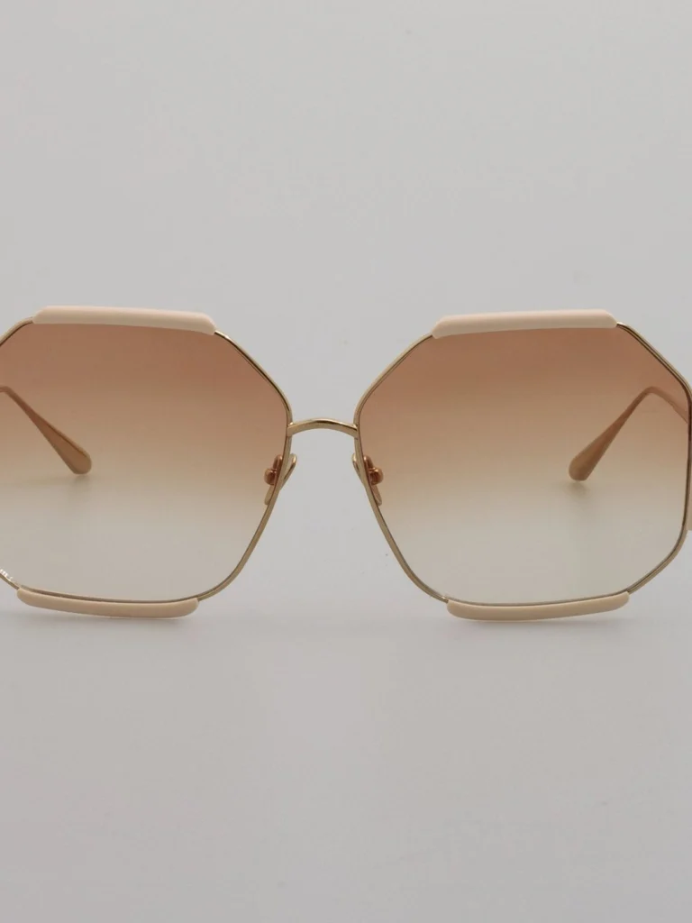 Linda Farrow Margot Sunglasses in 22K Gold and Cream