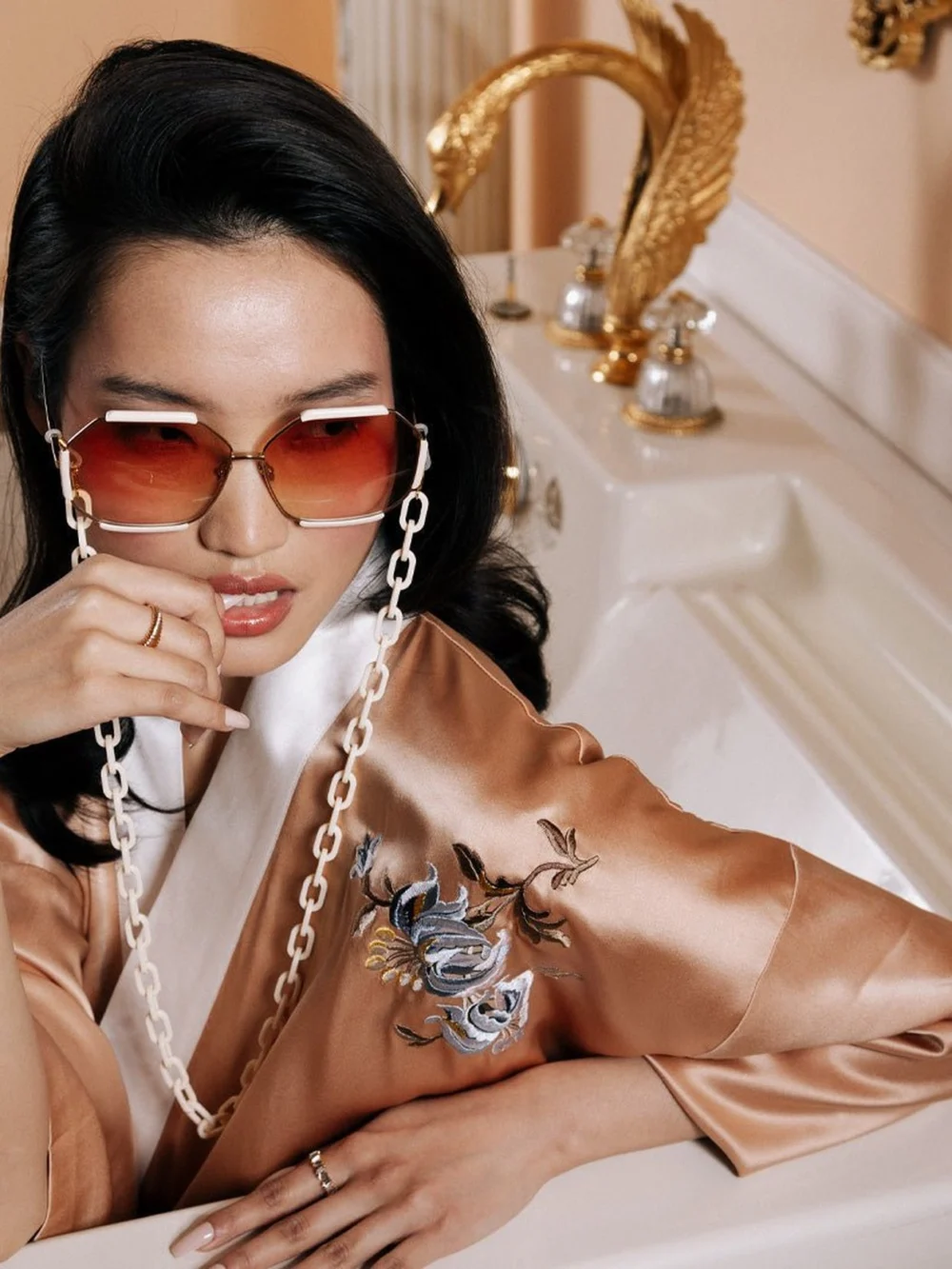Linda Farrow Margot Sunglasses, 22k gold and cream, view 5