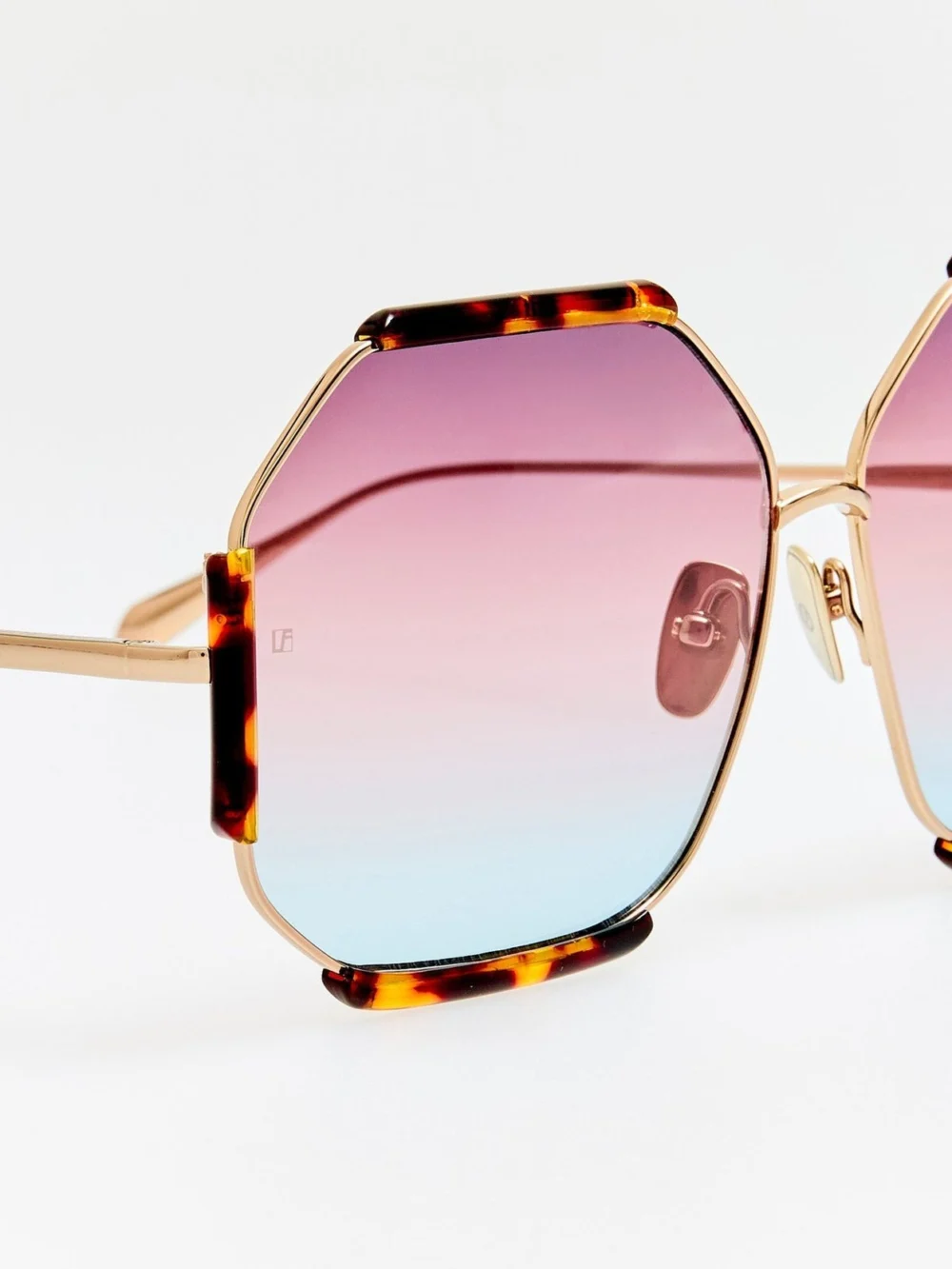Linda Farrow Margot Sunglasses, 22k gold and dusk, view 4