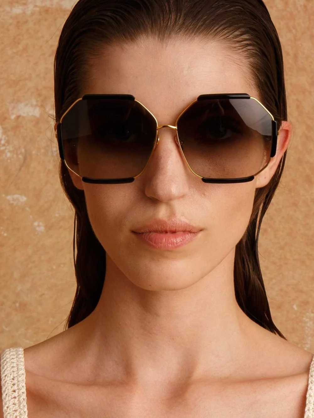 Linda Farrow Margot Sunglasses, 22k gold and grey, view 4