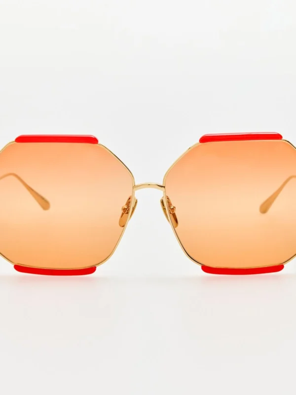 Linda Farrow Margot Sunglasses in 22K Gold and Terracotta