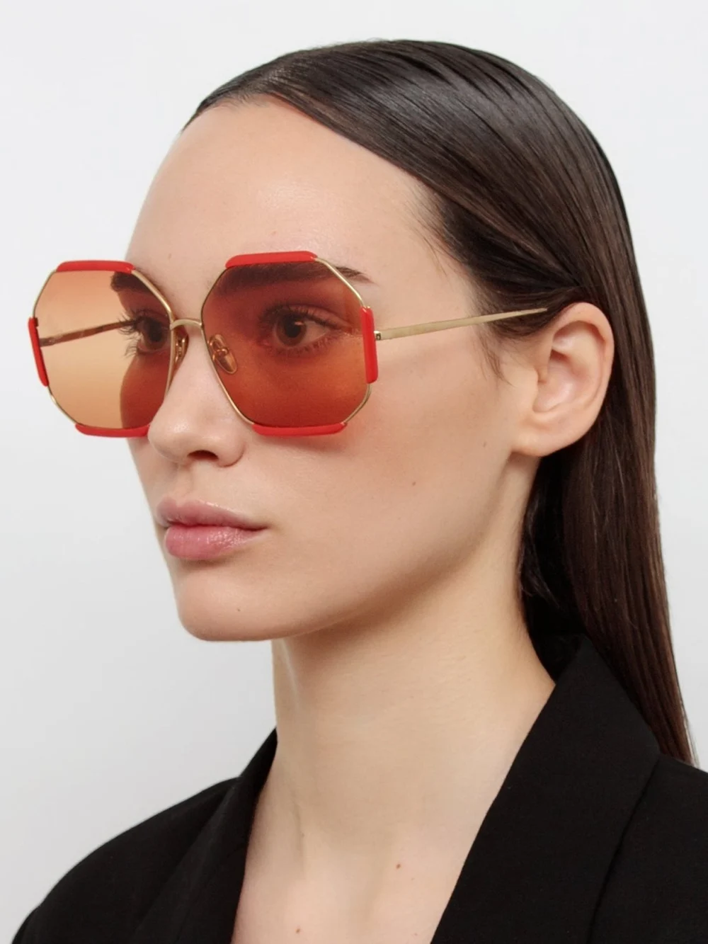 Linda Farrow Margot Sunglasses, 22k gold and terracotta, view 3