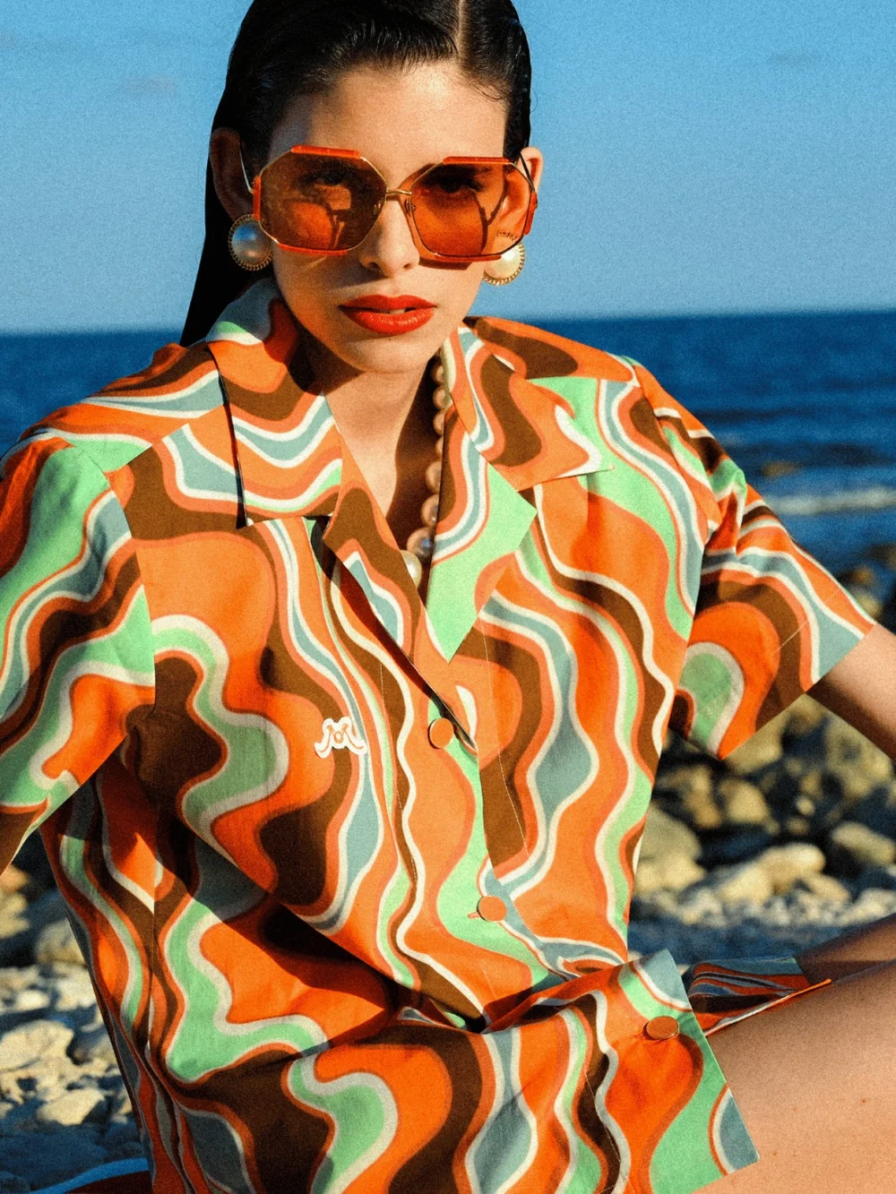 Linda Farrow Margot Sunglasses, 22k gold and terracotta, view 6