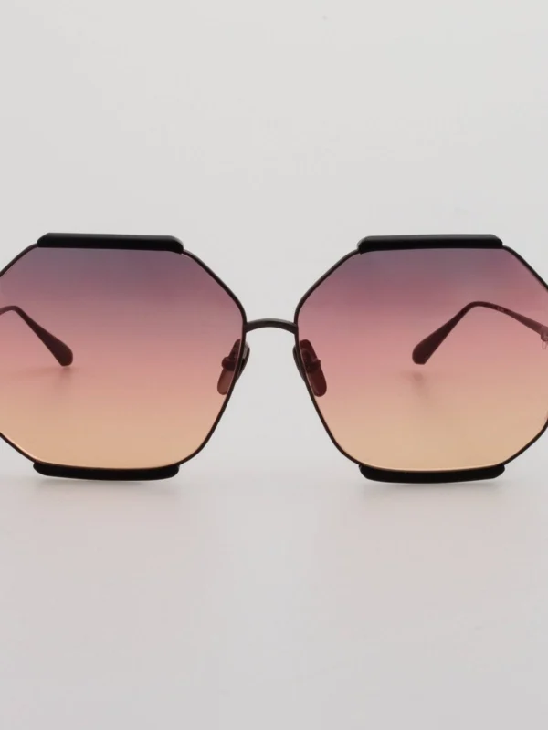Linda Farrow Margot Sunglasses in Black Matt Nickel and Sunset Lenses