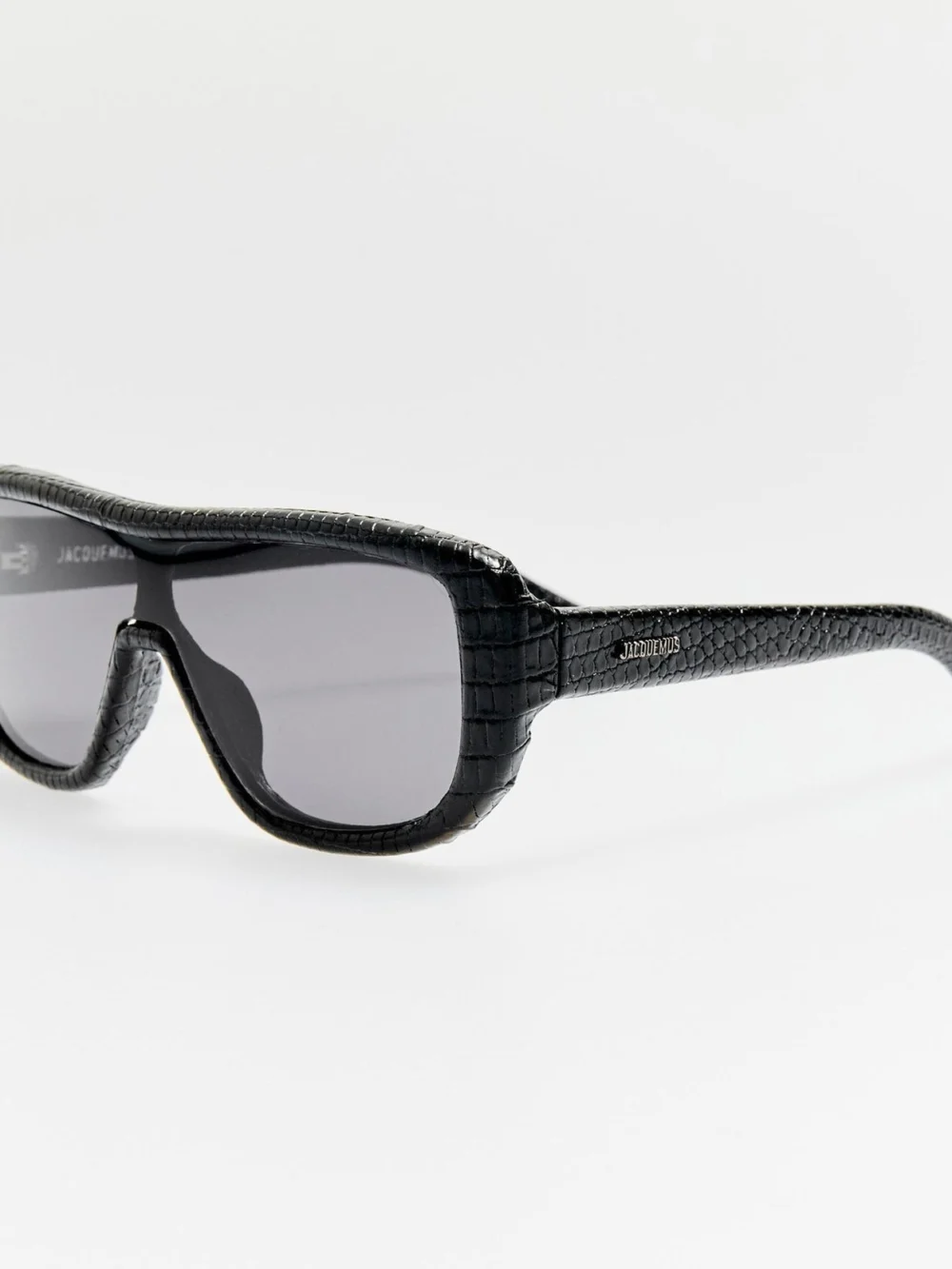 Linda Farrow Masco Sunglasses, black lizard, view 2