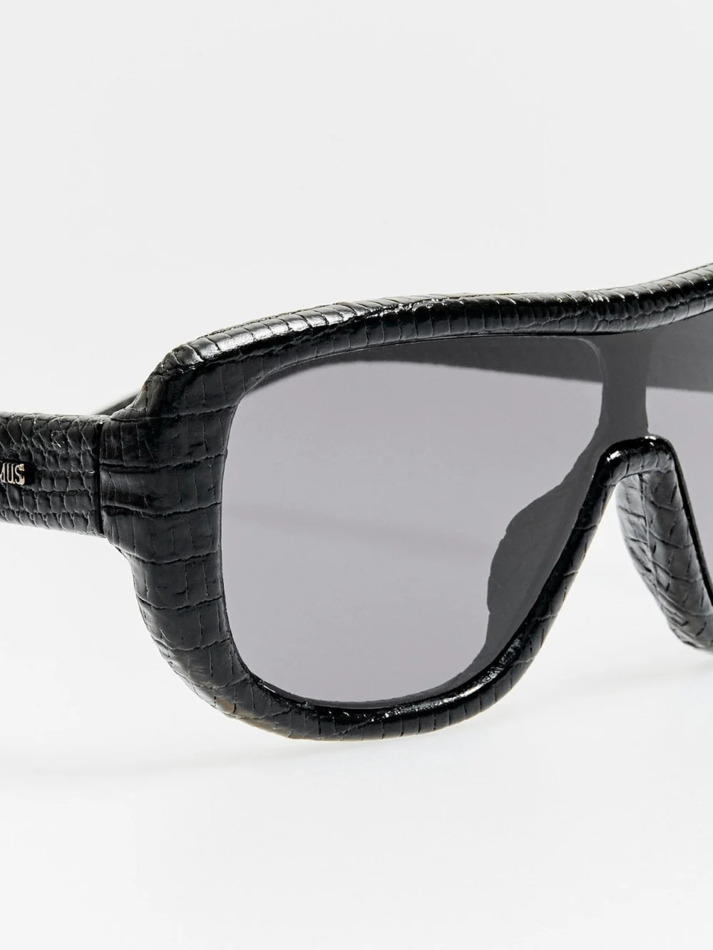 Linda Farrow Masco Sunglasses, black lizard, view 4