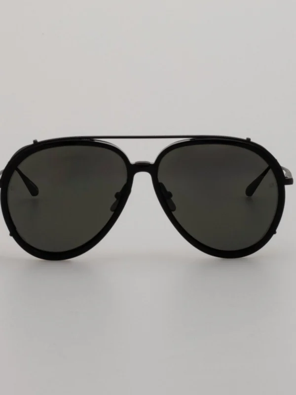 Linda Farrow Maverick Sunglasses in Black Matt Nickel