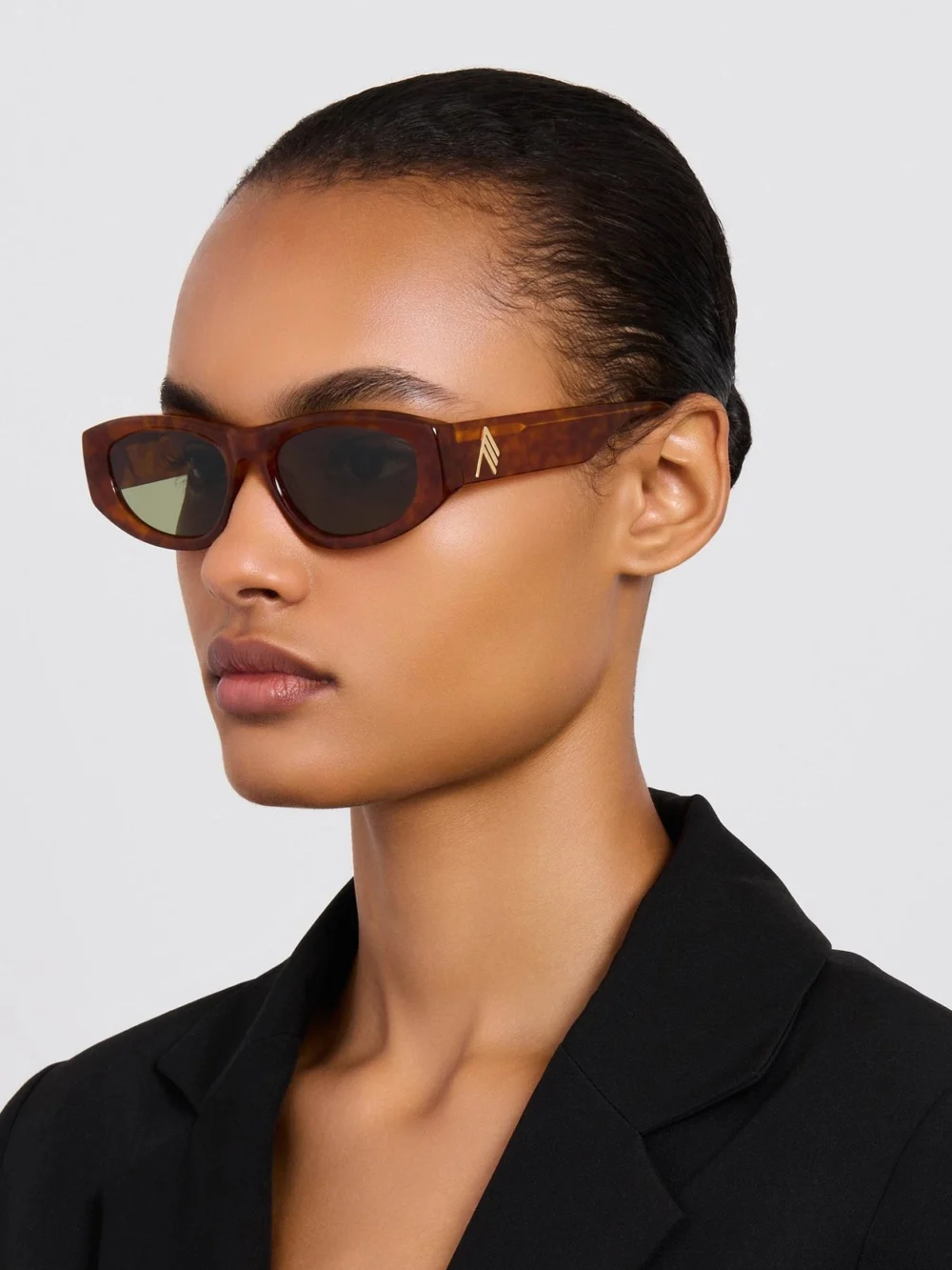 Linda Farrow Maya D-Frame Sunglasses, tortoiseshell, view 3