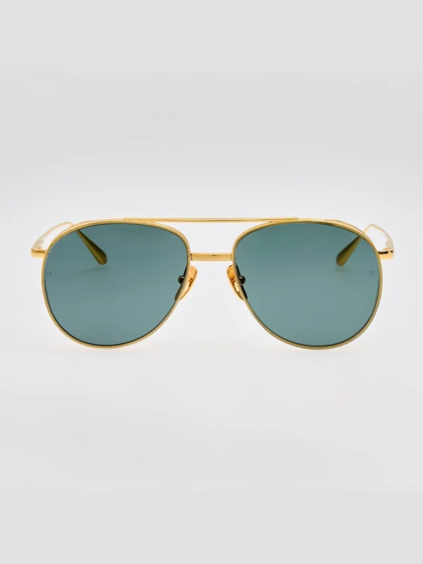 Linda Farrow Meret Sunglasses in 22K Gold and Green