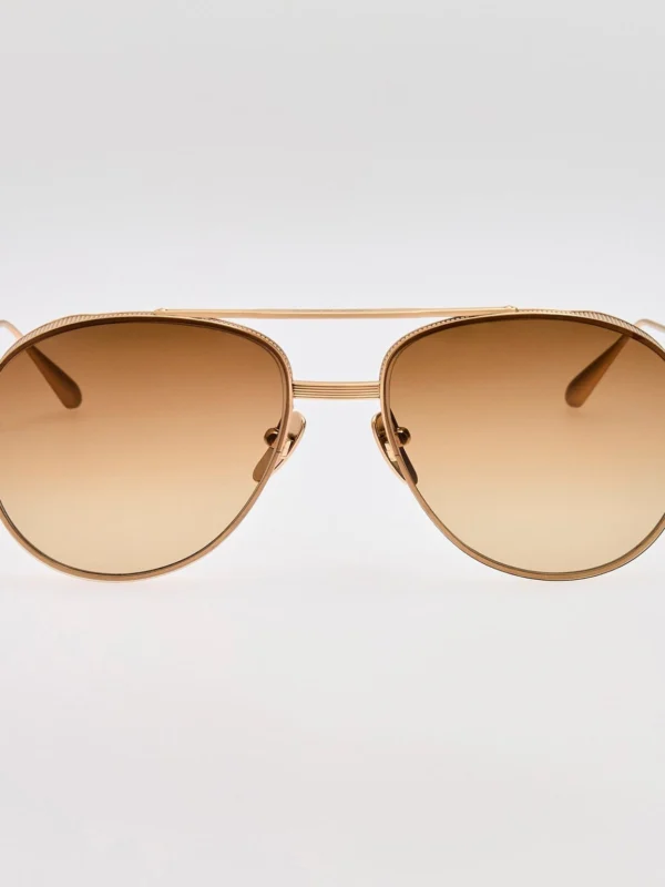 Linda Farrow Meret Sunglasses in Matt Champagne and Brown