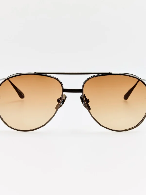 Linda Farrow Meret Sunglasses in Matt Nickel and Mocha