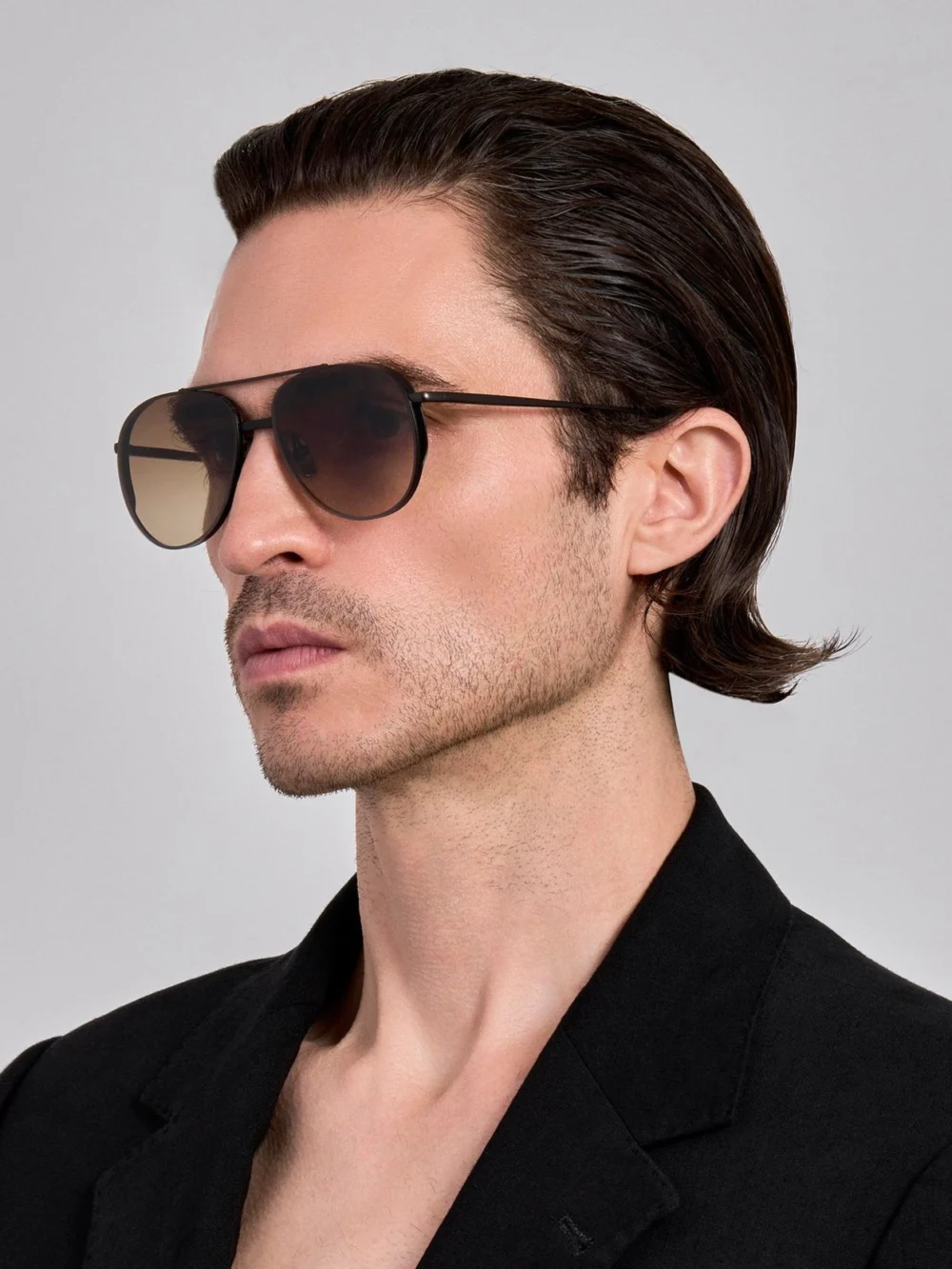 Linda Farrow Meret Sunglasses, matt nickel and mocha, view 4