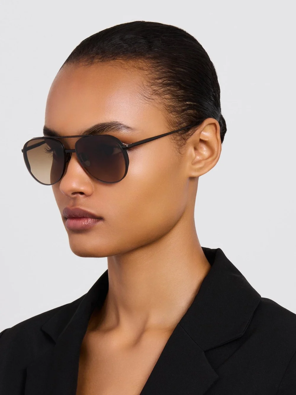 Linda Farrow Meret Sunglasses, matt nickel and mocha, view 5