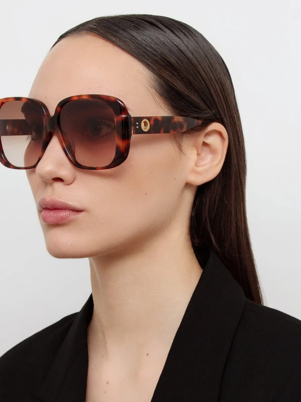 Linda Farrow Mima Sunglasses, tortoiseshell, view 3